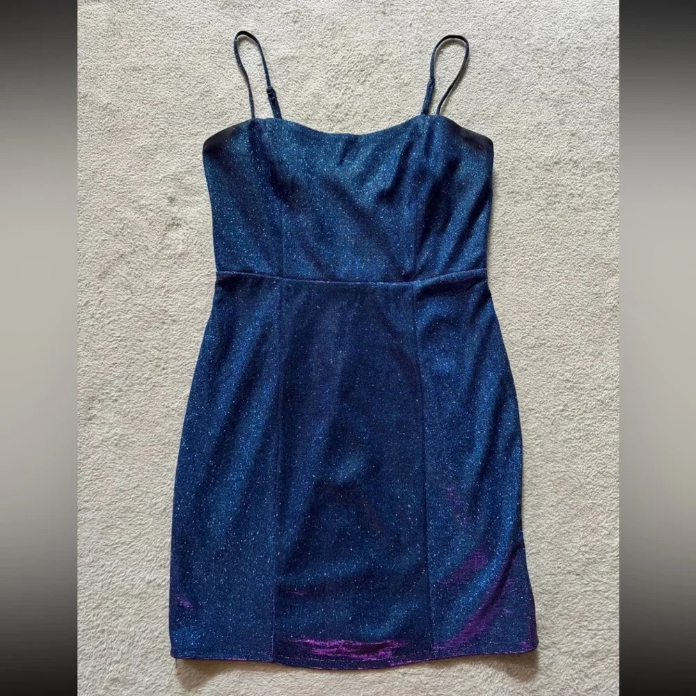 Lulu's‎ Women's Shiny Royal Blue Metallic Sleeveless Lined Mini Dress Size Small